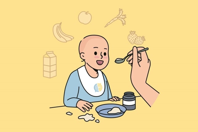 Infant eating baby food
